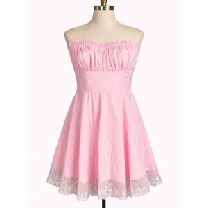 RareRaw Pink Strapless Lace Hem Dress Corset Back Cottagecore Medium NWOT